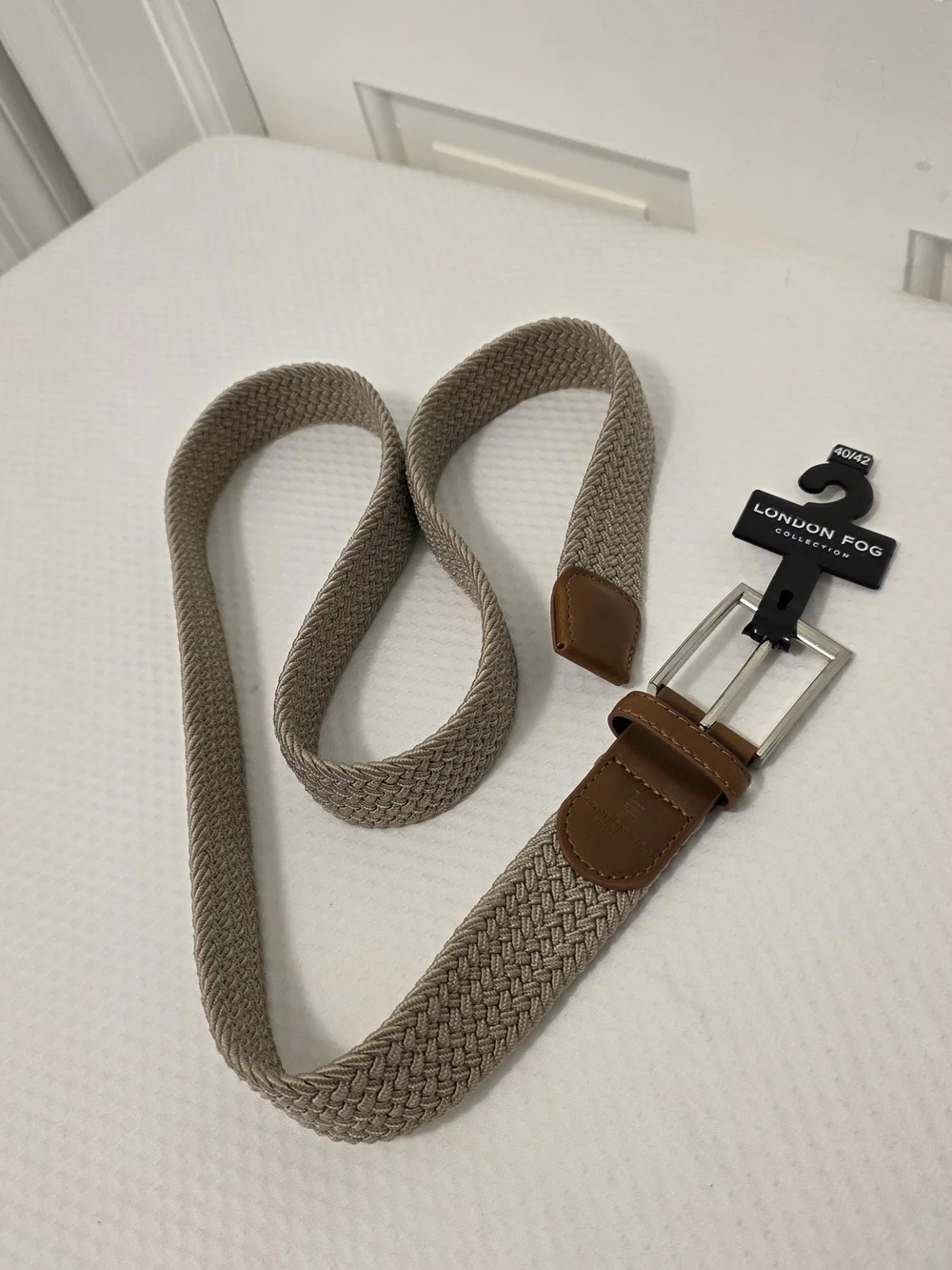 NWT London Fog Collection Men’s Beige Braided Stretch Belt Trim Ret. $28 Sz40/42